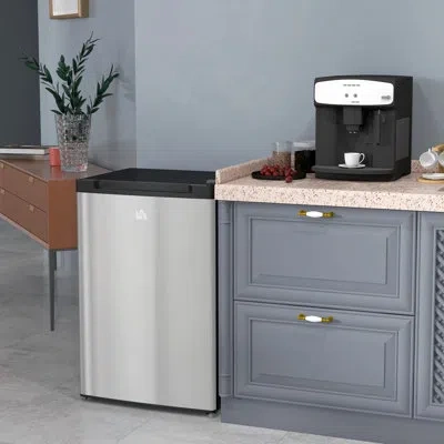 Homcom Compact Upright Freezer 3cu.ft Mini Freezer, Silver In Gray