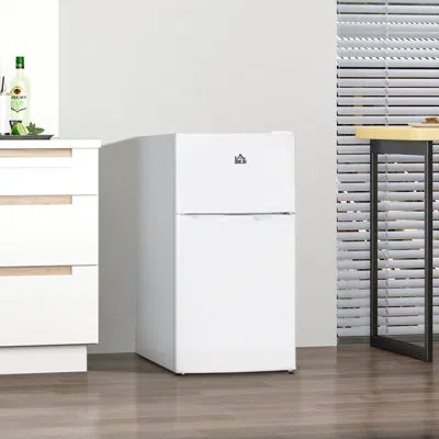 Homcom Double Door Mini Fridge With Freezer, 3.2 Cu.ft Compact Refrigerator With Adjustable Shelf, Adjustab In White