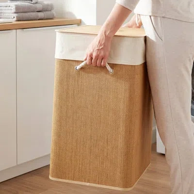 Homcom Double Laundry Basket With Lid, 100l Laundry Hamper, Brown