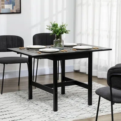 Homcom Folding Dining Table With Solid Wood Frame, Collapsible Drop Leaf Table For Small Spaces, Extendable In Black