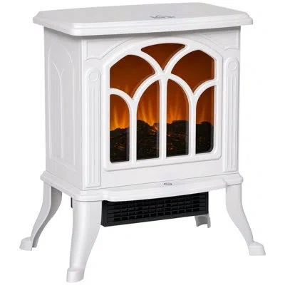 Homcom Freestanding Electric Fireplace Stove, Space Heater With Realistic Flame Effect, Adjustable Temperat In White