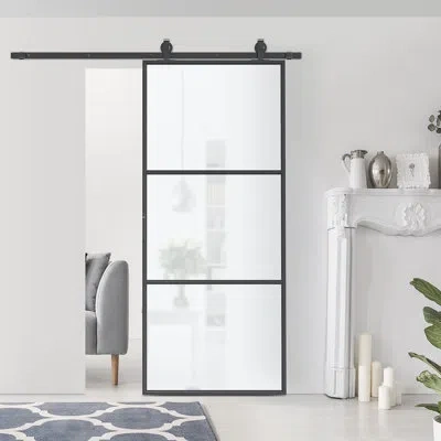 Homcom Glass And Metal Barn Door In White