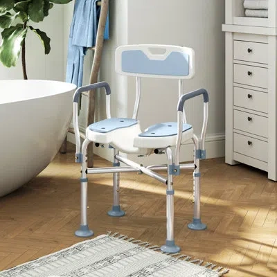 Homcom Hdpe Padded Shower Chair With Arms And Back, Bath Seat With Adjustable Height, Anti-slip Shower Benc In Blue