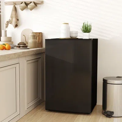 Homcom Mini Fridge With Freezer, Wheels, Refrigerator In Black