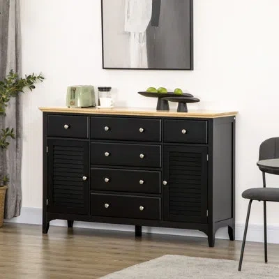Homcom Modern Sideboard With Drawers, Buffet Cabinet With Storage Cabinets, Rubberwood Top And Adjustable S In Black
