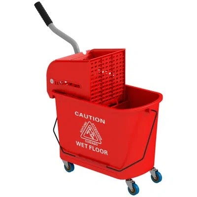 Homcom Mop Bucket With Wringer On Wheels For Floor Cleaning, 21 Quart, Separate Dirty And Clean Water In Red