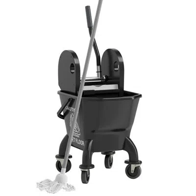 Homcom Mop Bucket With Wringer On Wheels For Floor Cleaning, 27.5 Quart Down Press Wringer With Handle And  In Black