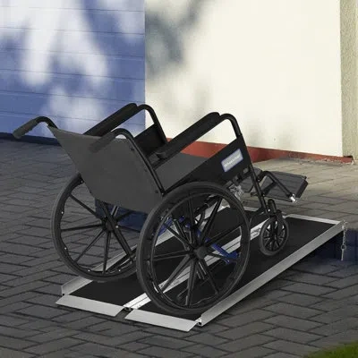 Homcom Portable Wheelchair Ramp Aluminum Threshold Mobility For Scooter In Black