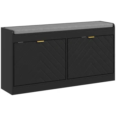 Homcom Shoe Bench With 2 Flip Drawers, Cushion, 8 Pairs For Entryway In Black
