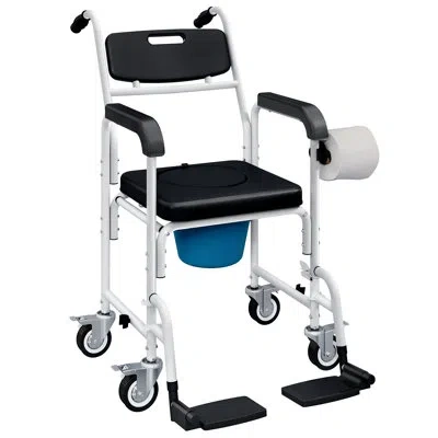 Homcom Shower Chair With Wheels 4 In 1, Bedside Commode Wheelchair With Seat, Backrest, Arms, Shower Commod