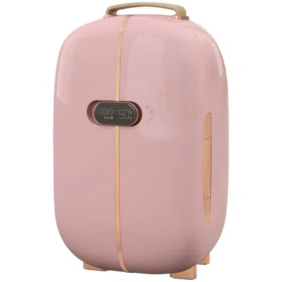 Homcom Skincare Fridge Portable 0.4 Cu. Ft Mini Fridge Timer Thermoelectric Cooler Refrigerator Beauty Make In Pink
