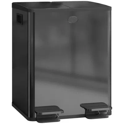 Homcom Trash Can, 2 X 5 Gallon Stainless Steel Garbage Can With Soft Close, Stay-open Lid, Pedals, Inner Bu In Black