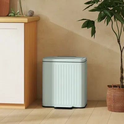 Homcom Trash Can With Lid, 2 X 5.3gal Double Step-on Kitchen Trash Can With Rubbish Bags, Foot Pedal, Soft- In Green