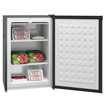 Homcom Upright Freezer, 3.0 Cubic Feet Compact Mini Freezer With Reversible Single Door And Adjustable Ther In Black