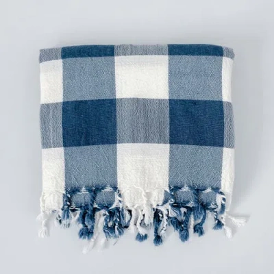 Home & Loft Ivory Navy Gingham Towel