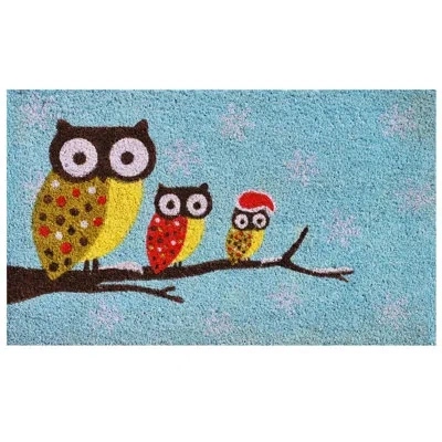 Home & More Cozy Owls 29 In. X 17 In. Non-slip Outdoor Door Mat In Blue,brown