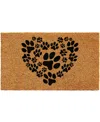 Home & More Heart Paws Natural Coir/vinyl Doormat, 24" X 36" In Multi