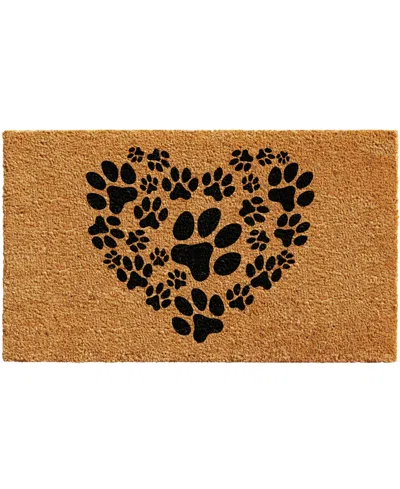 Home & More Heart Paws Natural Coir/vinyl Doormat, 24" X 36" In Multi