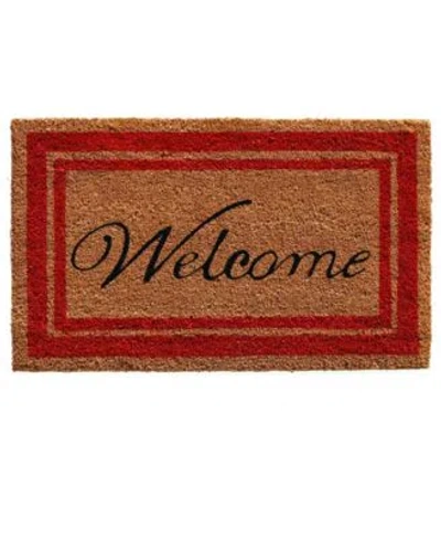 Home & More Home More Border Welcome Coir Vinyl Doormat In Natural,sage Green
