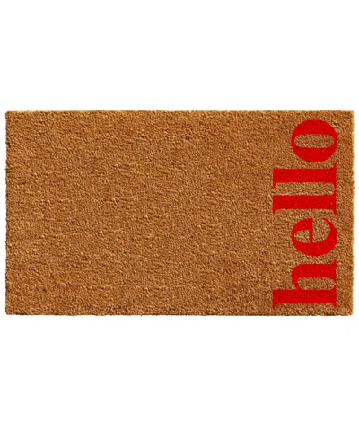 Home & More Vertical Hello Coir/vinyl Doormat, 24" X 36" In Natural,red