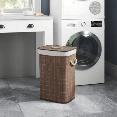 Home Basics Bamboo Rectangular Hamper In Brown