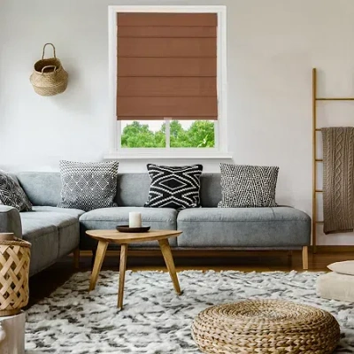 Home Basics Classic Cotton Canvas Custom Cordless Blackout Roman Shade In Brown