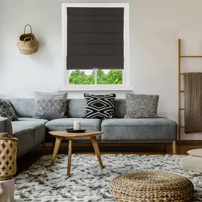 Home Basics Classic Cotton Canvas Custom Cordless Blackout Roman Shade In Gray