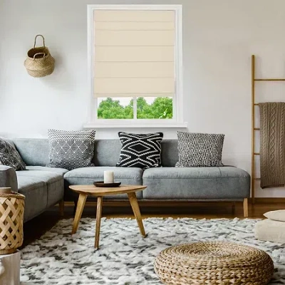 Home Basics Classic Cotton Canvas Custom Cordless Blackout Roman Shade In Neutral