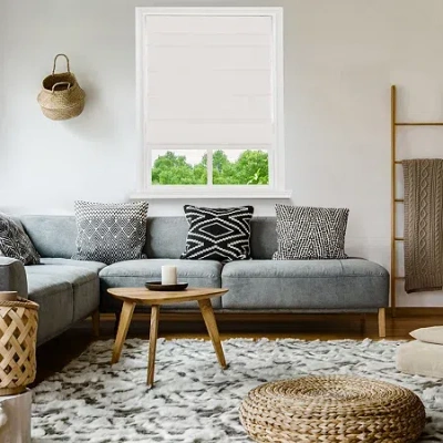 Home Basics Classic Cotton Canvas Custom Cordless Blackout Roman Shade In White