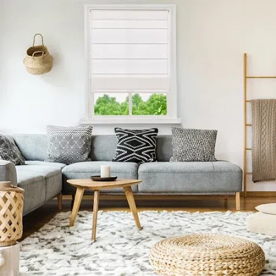 Home Basics Classic Cotton Canvas Fabric With Privacy Liner Custom Cordless Light-filtering Roman Shade In White