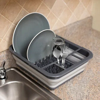 Home Basics Plastic Dish Rack In Gray;white