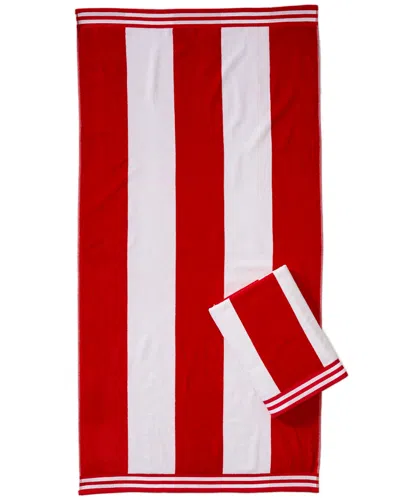 Home City Set Of 2 Cabana Stripes Beach Cotton Towels In Red