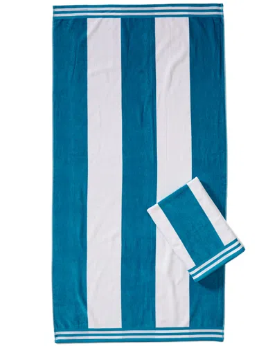 Home City Set Of 2 Cabana Stripes Beach Cotton Towels In Blue