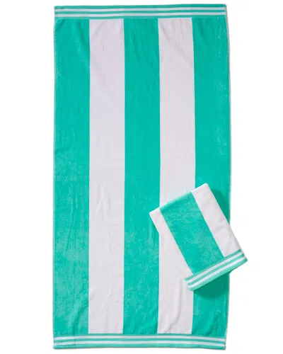 Home City Set Of 2 Cabana Stripes Beach Cotton Towels In Green