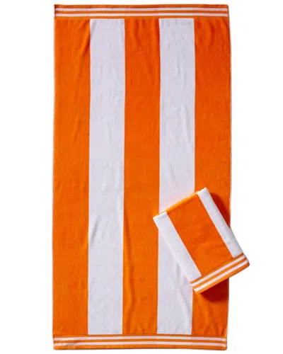 Home City Set Of 2 Cabana Stripes Beach Cotton Towels In Orange