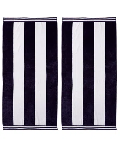 HOME CITY HOME CITY SET OF TWO CABANA STRIPES BLUE BEACH COTTON TOWELS