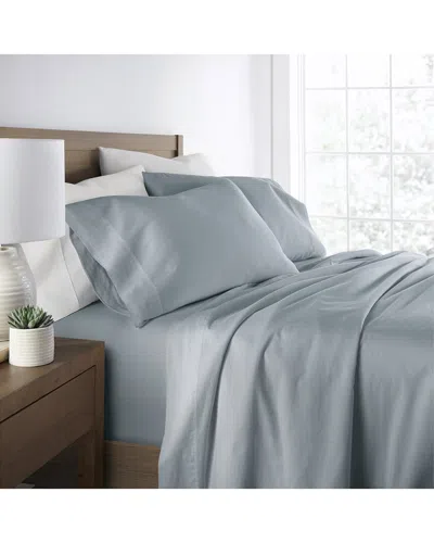 Home Collection 300 Thread Count Solid Brushed & Washed Cotton Sheet Set In Blue