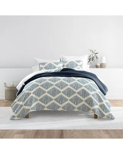 Home Collection All Season Distressed Diamond Reversible Quilt Set In Blue