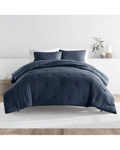 Home Collection All Season Down-alternative Waffle Textured Comforter Set In Blue