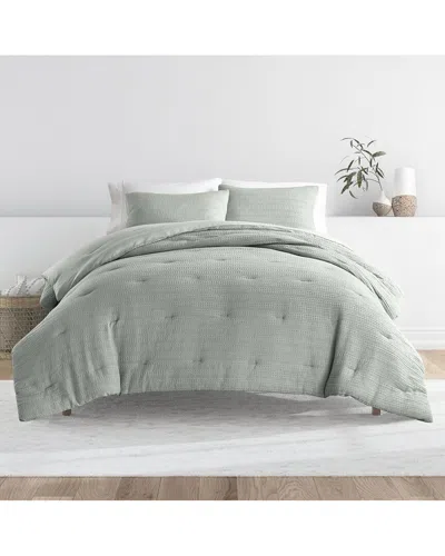 Home Collection All Season Down-alternative Waffle Textured Comforter Set In Green