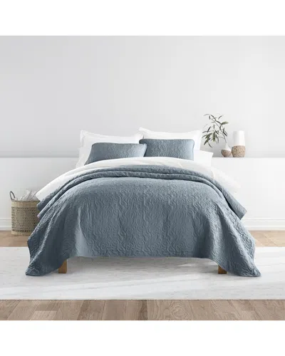 Home Collection All Season Floral Stitch Quilt Set In Blue
