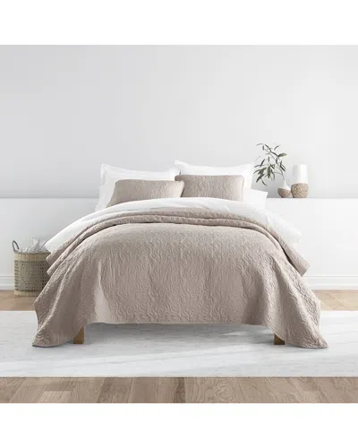 Home Collection All Season Floral Stitch Quilt Set In Neutral