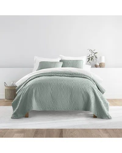 Home Collection All Season Floral Stitch Quilt Set In Green