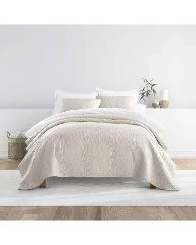 Home Collection All Season Floral Stitch Quilt Set In Neutral