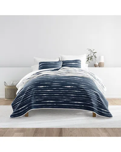 Home Collection All Season Horizon Lines Reversible Quilt Set In Blue