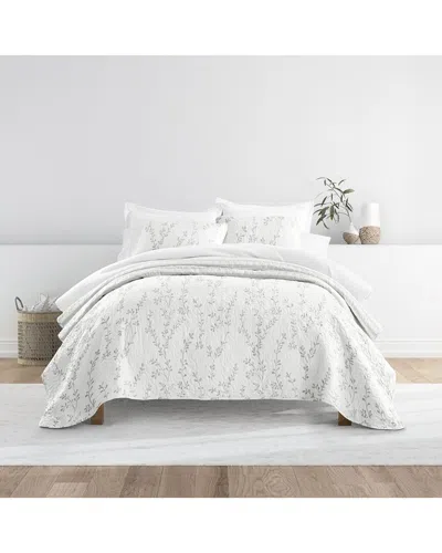 Home Collection All Season Sprouting Vines Stripe Reversible Quilt Set In Gray