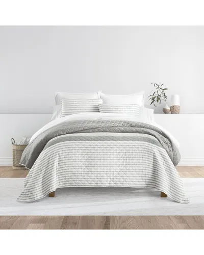 Home Collection All Season Summer Stripes Reversible Quilt Set In Gray
