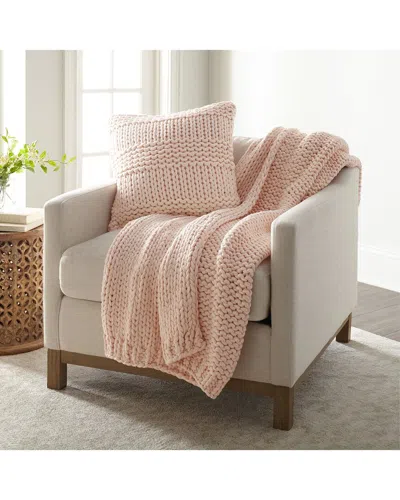 Home Collection Chunky Throw Blanket & Pillow Bundle In Pink