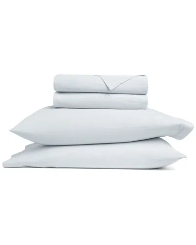 Home Collection Cotton Percale Solid Brushed & Washed Bed Sheet Set In Blue