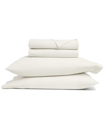 Home Collection Cotton Percale Solid Brushed & Washed Bed Sheet Set In White